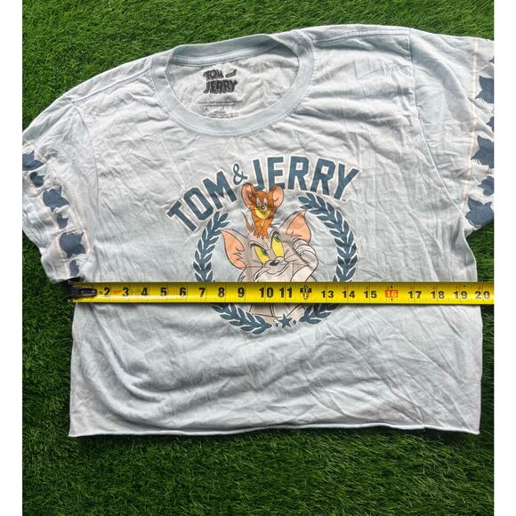 Tom & Jerry Light Blue Graphic Tee Sleeve Print Licensed Cartoon Sz XXL Crewneck - Picture 4 of 7